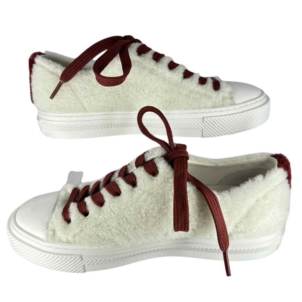 STUART WEITZMAN Women's Fuzzy Laceup White & Rust Laces Sneakers Size 6 B